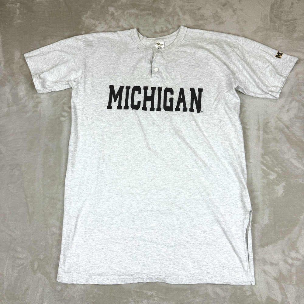 VTG Michigan Wolverines T-Shirt Men 2XL Tall? Gray Henley NCAA USA Made Y2K